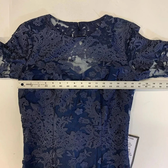 JS Collections Women's Embroidered Lace Sheath Dress 866553 In Navy Size 6 NWT - Picture 12 of 14
